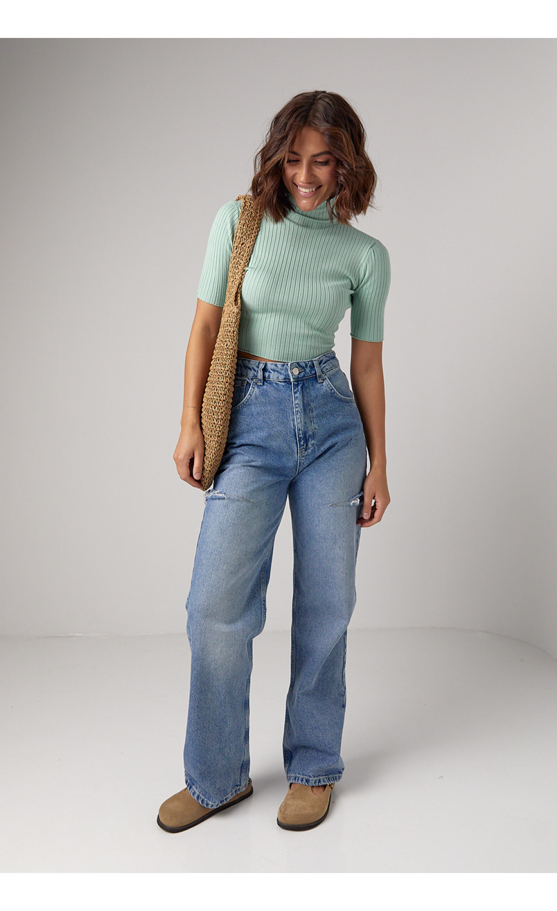 Жіноча вкорочена водолазка з коротким рукавом  м'ятний колір