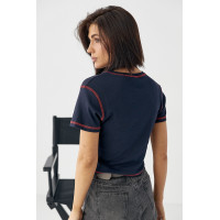 Футболка з контрастними швами та вишитим серцем  темносиній колір