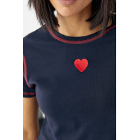 Футболка з контрастними швами та вишитим серцем  темносиній колір
