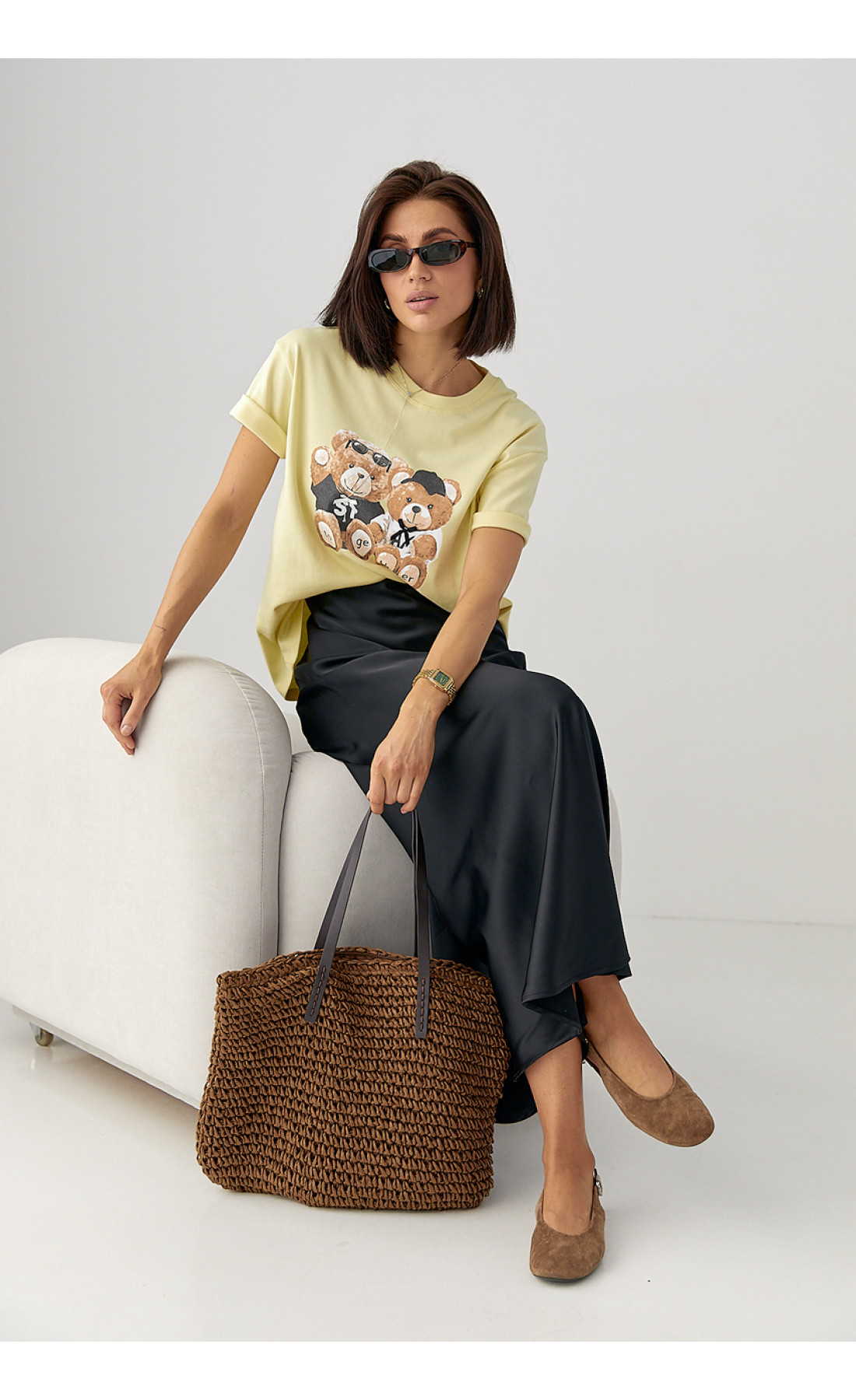 Бавовняна футболка з ведмедиками  лимонний колір