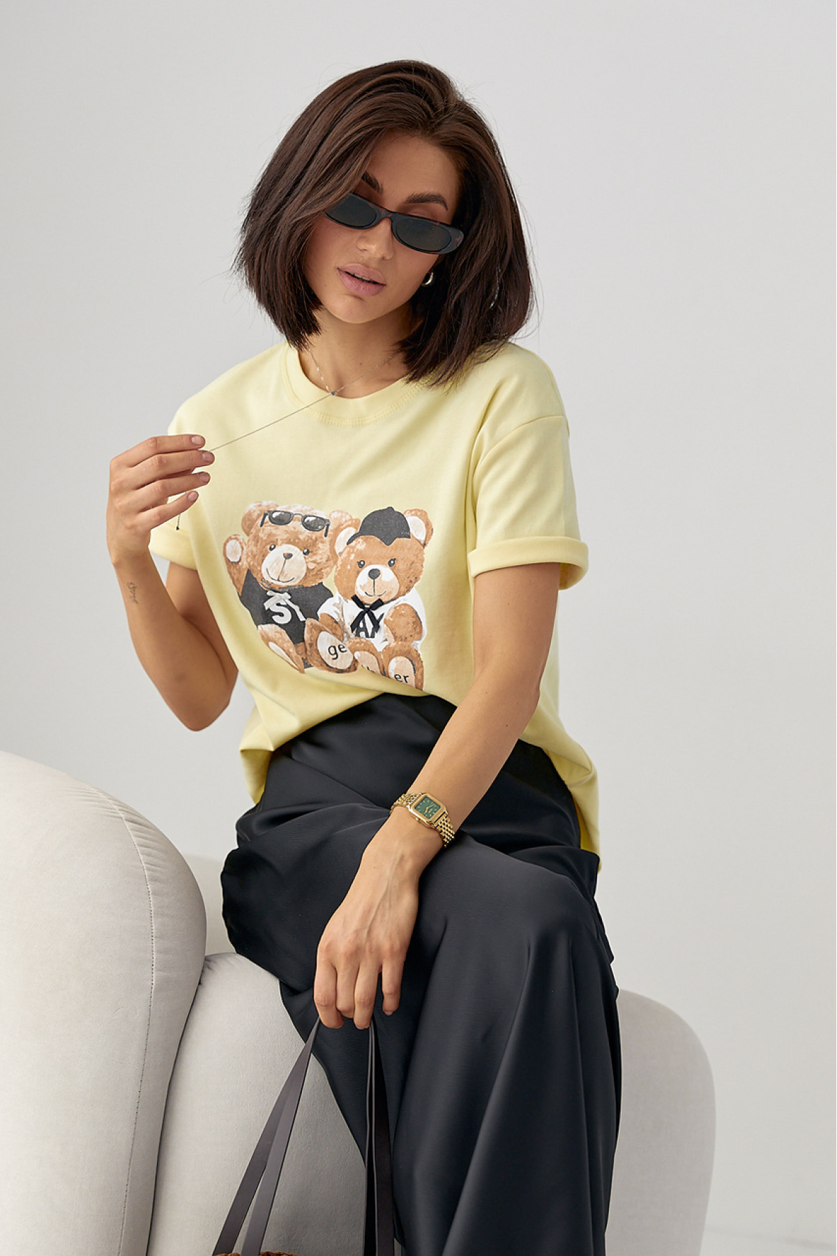 Бавовняна футболка з ведмедиками  лимонний колір