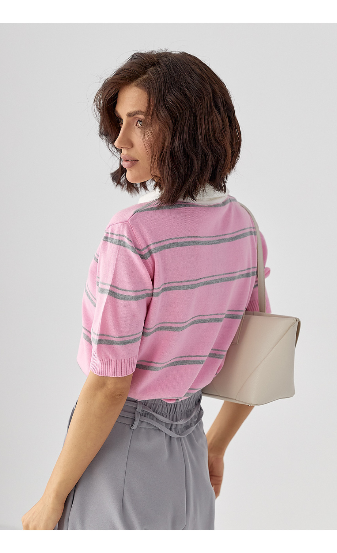 В'язане поло в смужку  рожевий колір