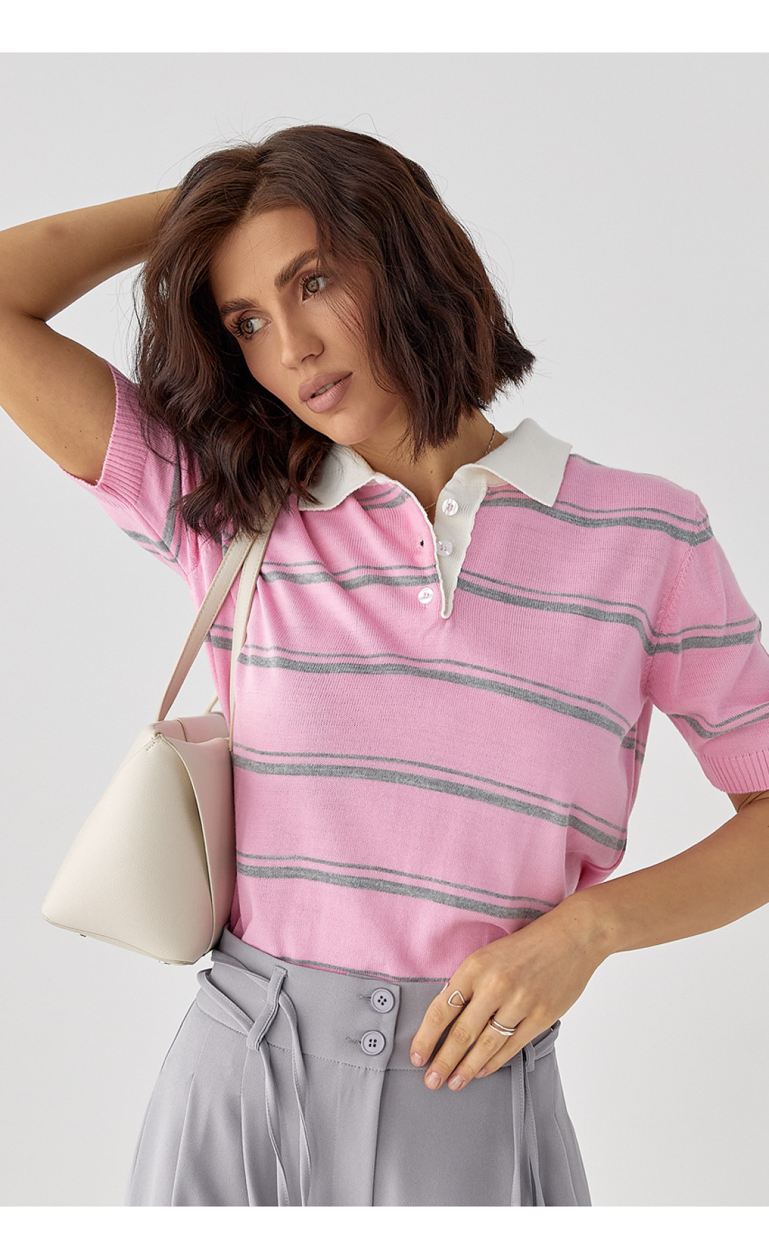 В'язане поло в смужку  рожевий колір