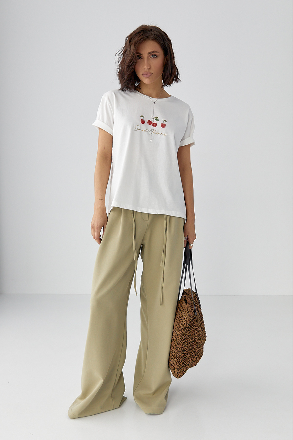 Жіноча футболка з написом Sweet Cherry  білий колір