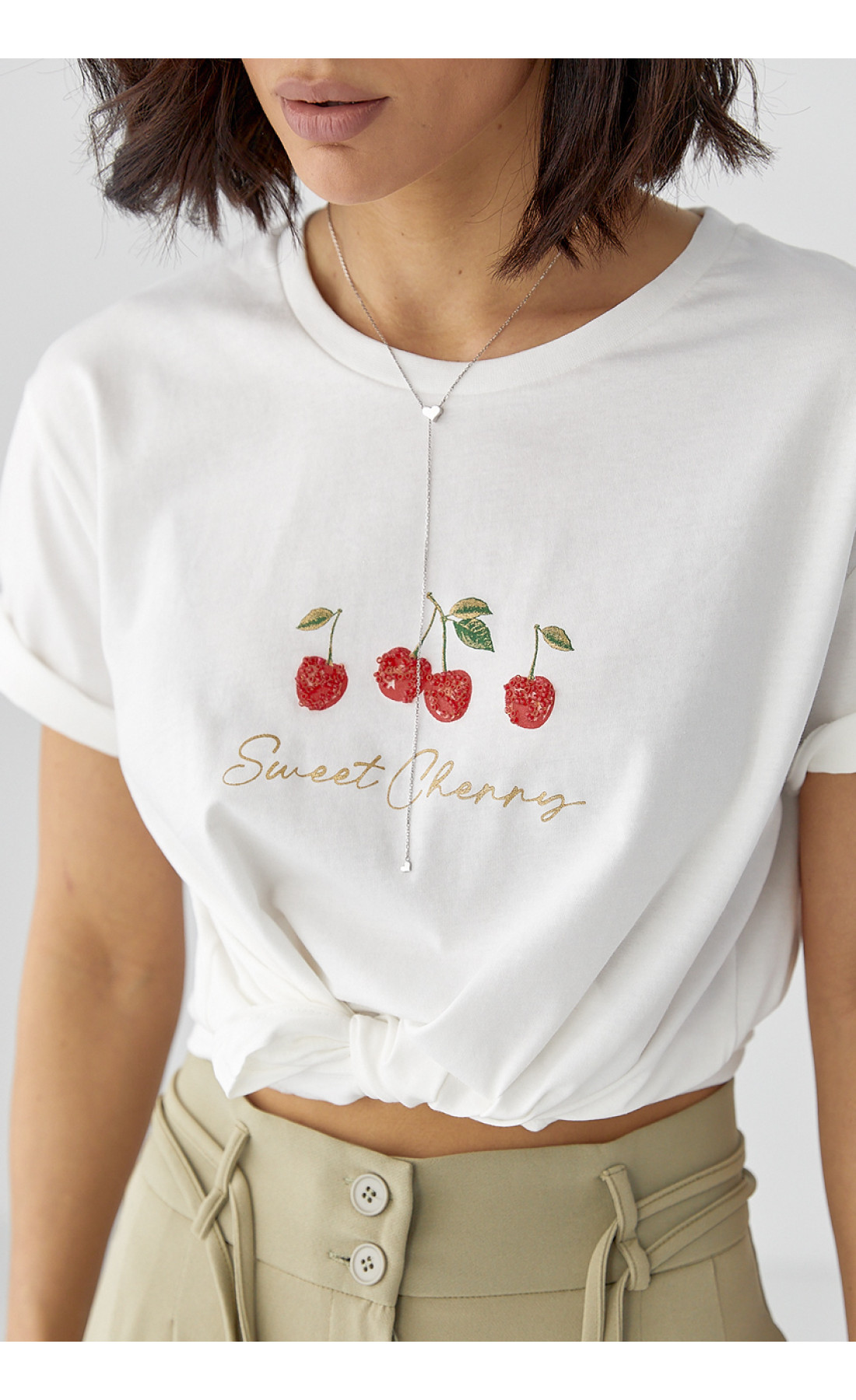 Жіноча футболка з написом Sweet Cherry  білий колір