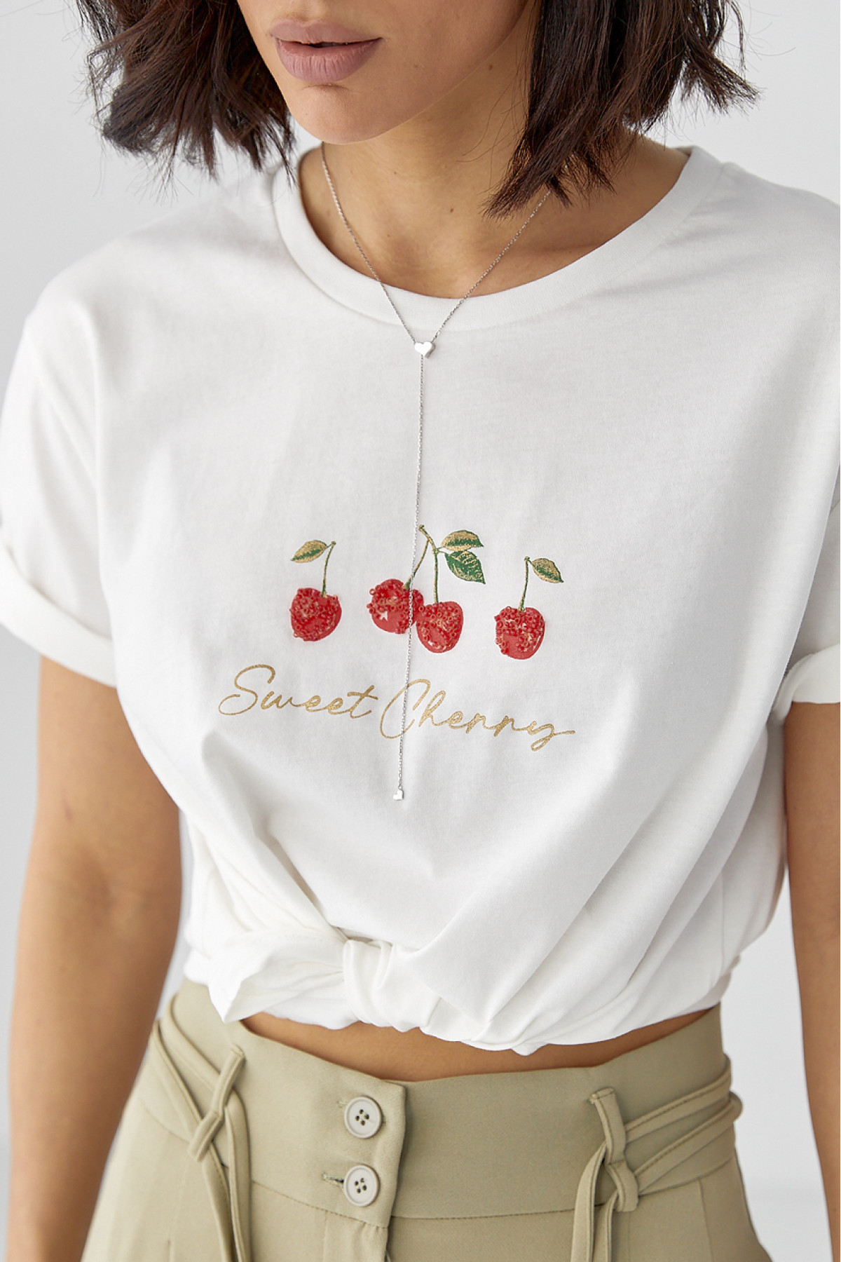 Жіноча футболка з написом Sweet Cherry  білий колір