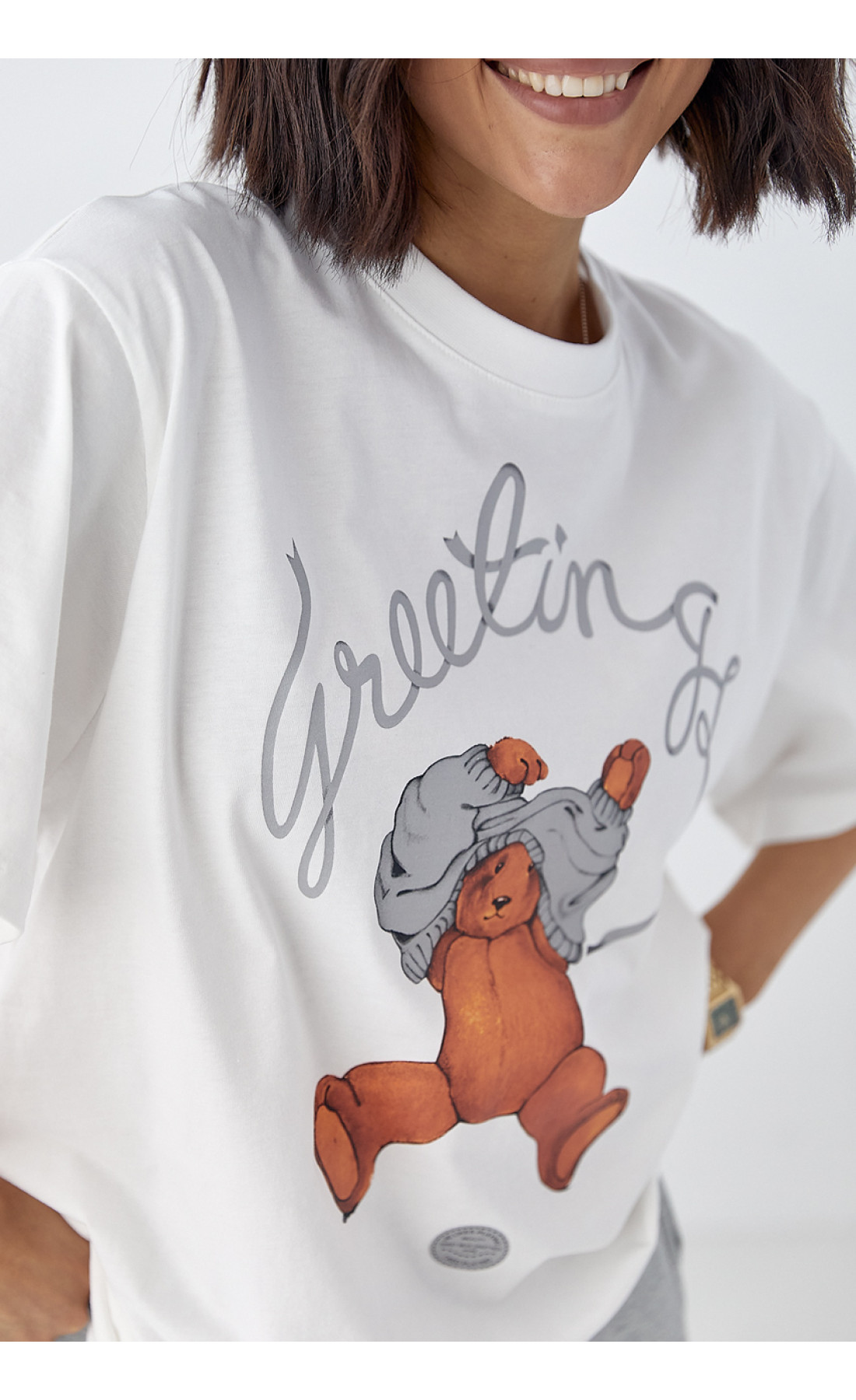 Бавовняна футболка з ведмедиком  білий колір