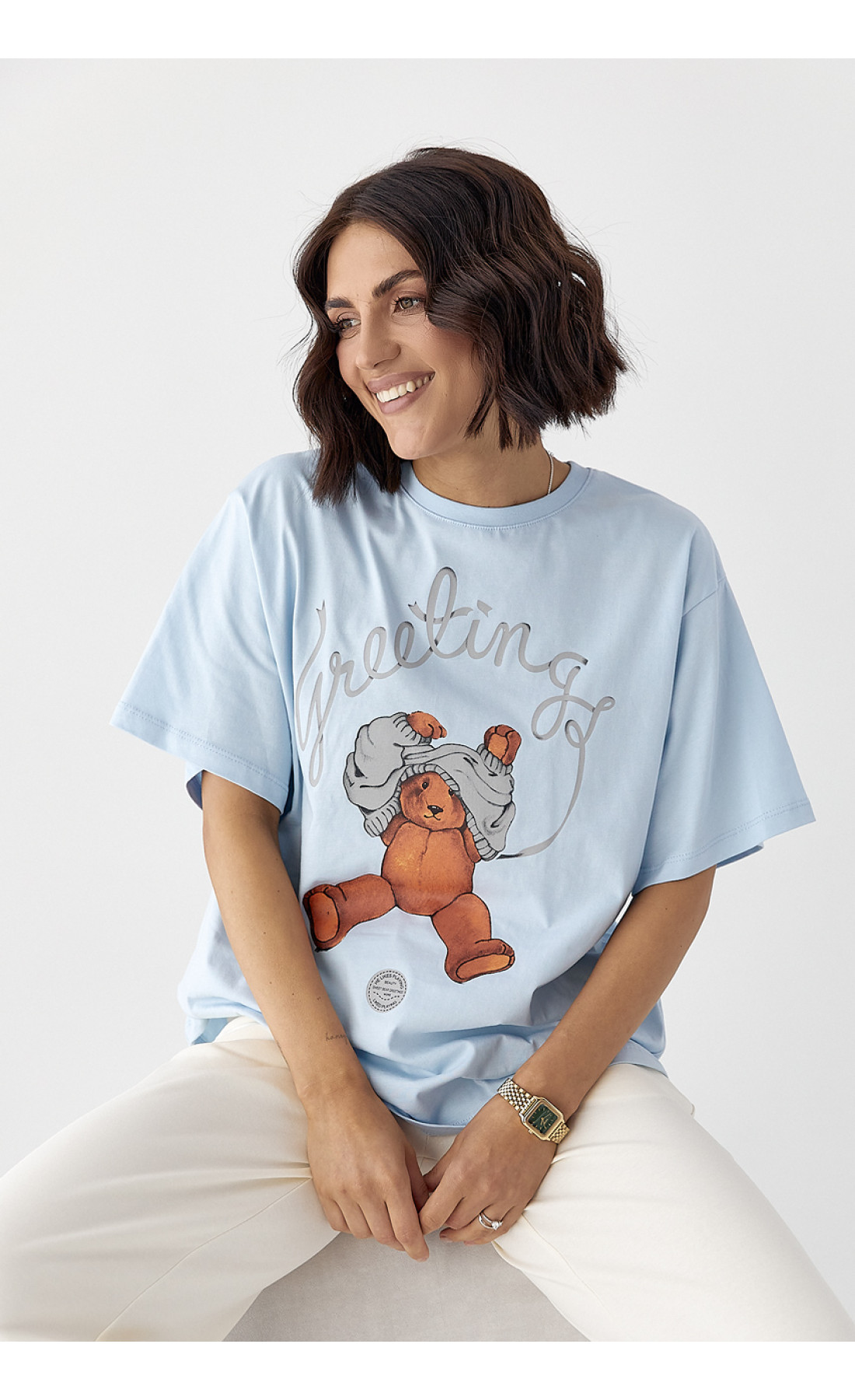 Бавовняна футболка з ведмедиком  блакитний колір