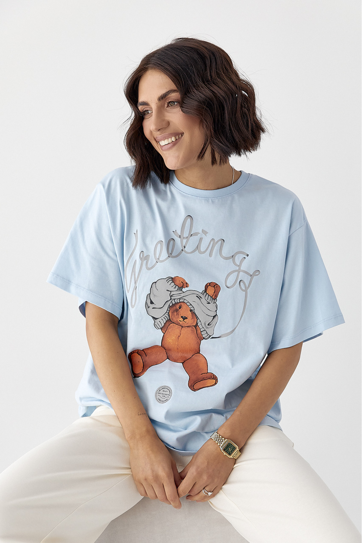 Бавовняна футболка з ведмедиком  блакитний колір
