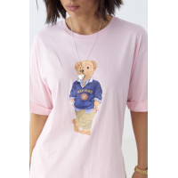 Футболка з ведмедиком і розрізами з боків  рожевий колір