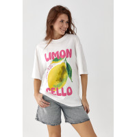 Футболка оверсайз із принтом лимона  білий колір