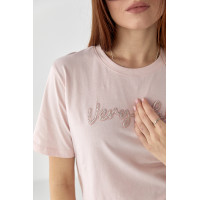 Футболка з написом Very Сhic із бісеру  пудра колір