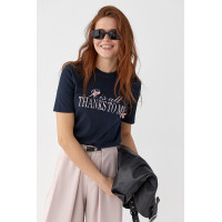 Футболка з написом і бантами  темносиній колір