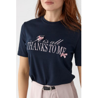 Футболка з написом і бантами  темносиній колір