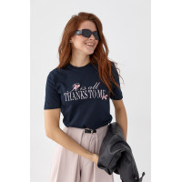 Футболка з написом і бантами  темносиній колір