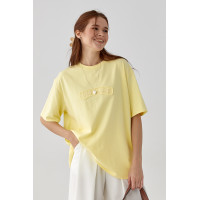 Футболка вільного крою з вишитим написом  жовтий колір