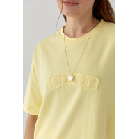 Футболка вільного крою з вишитим написом  жовтий колір