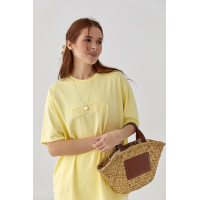 Футболка вільного крою з вишитим написом  жовтий колір