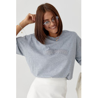 Футболка вільного крою з вишитим написом  сірий колір