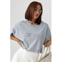 Футболка вільного крою з вишитим написом  сірий колір