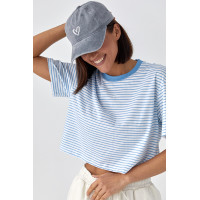 Футболка у смужку вільного крою  блакитний колір