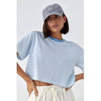 Футболка у смужку вільного крою  блакитний колір