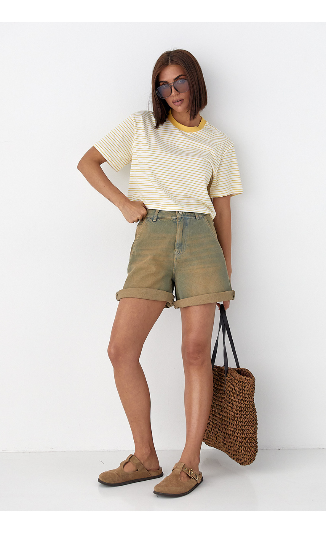 Футболка у смужку вільного крою  жовтий колір