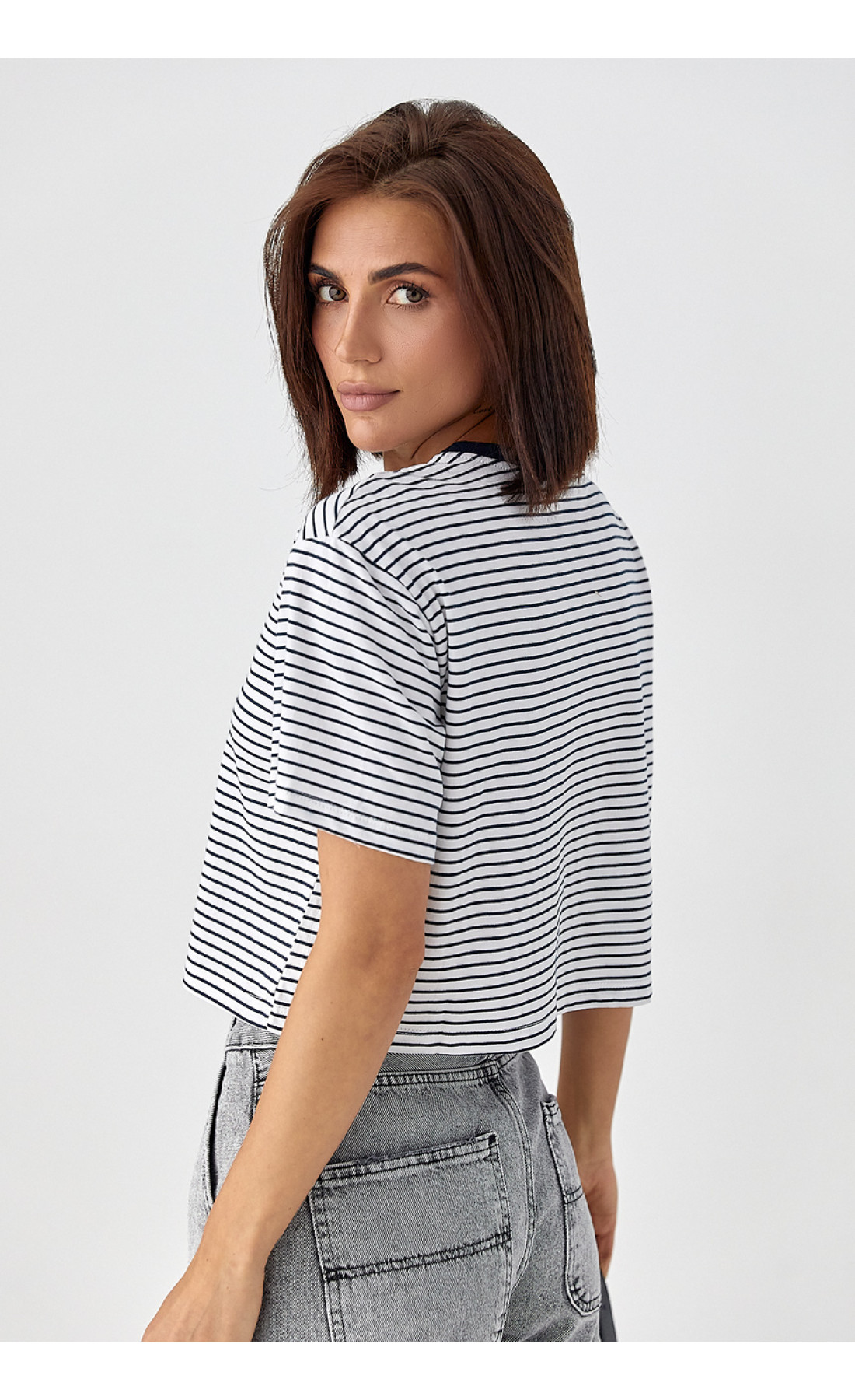 Футболка у смужку вільного крою  темносиній колір