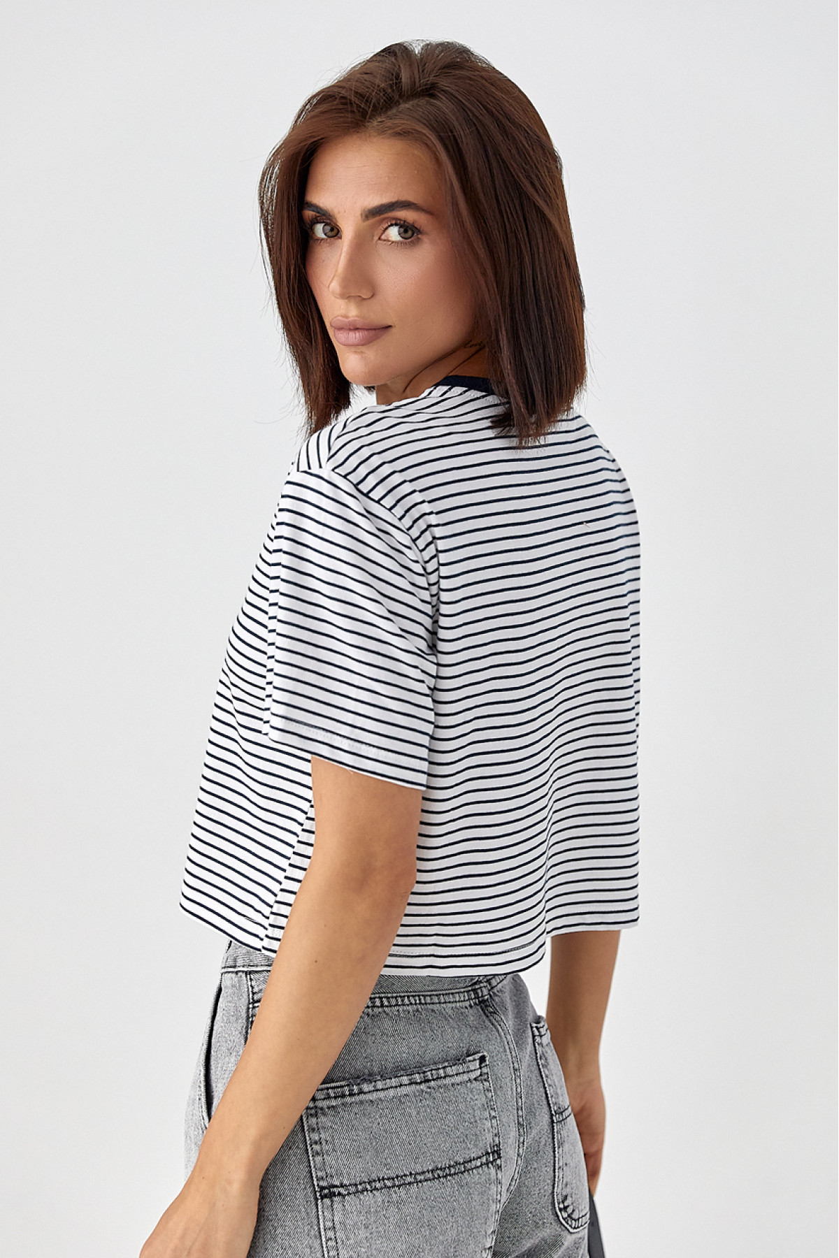 Футболка у смужку вільного крою  темносиній колір