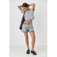 Футболка у смужку вільного крою  темносиній колір