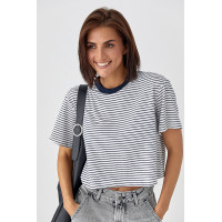 Футболка у смужку вільного крою  темносиній колір