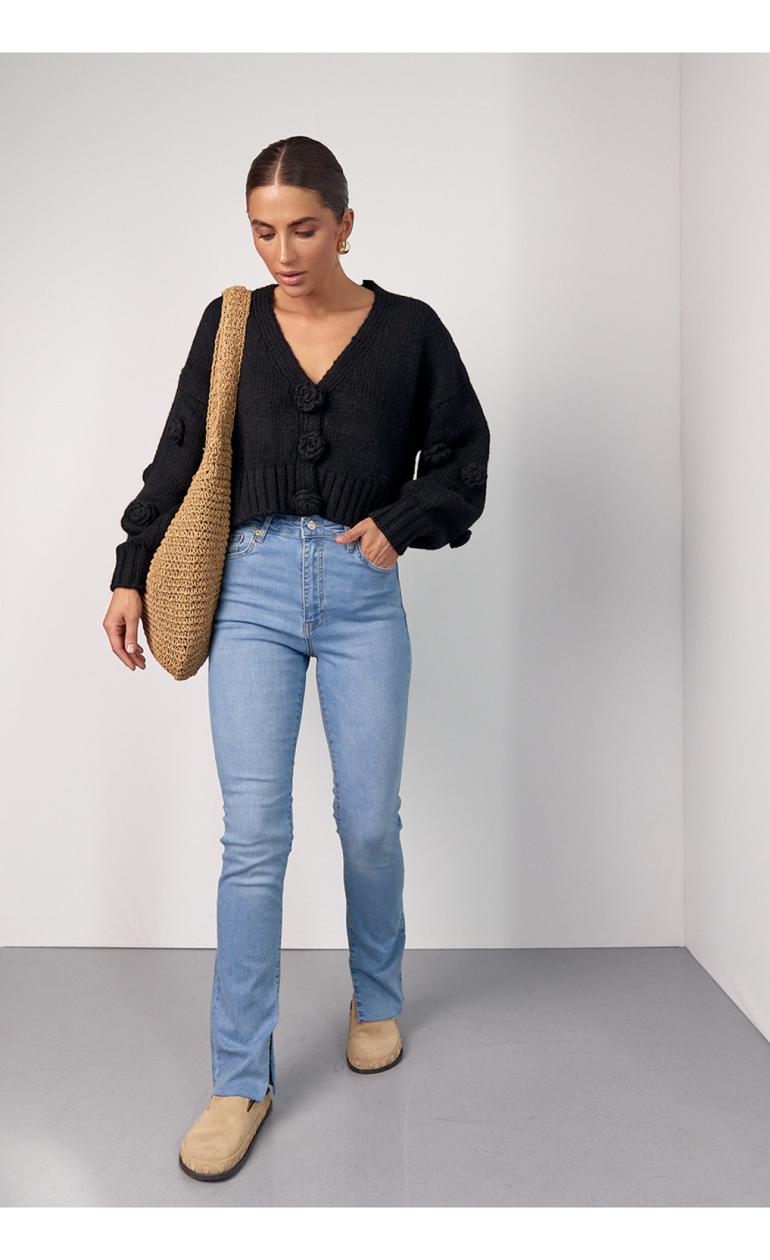 Жіночі жіночі джинси skinny з розрізами  блакитний колір