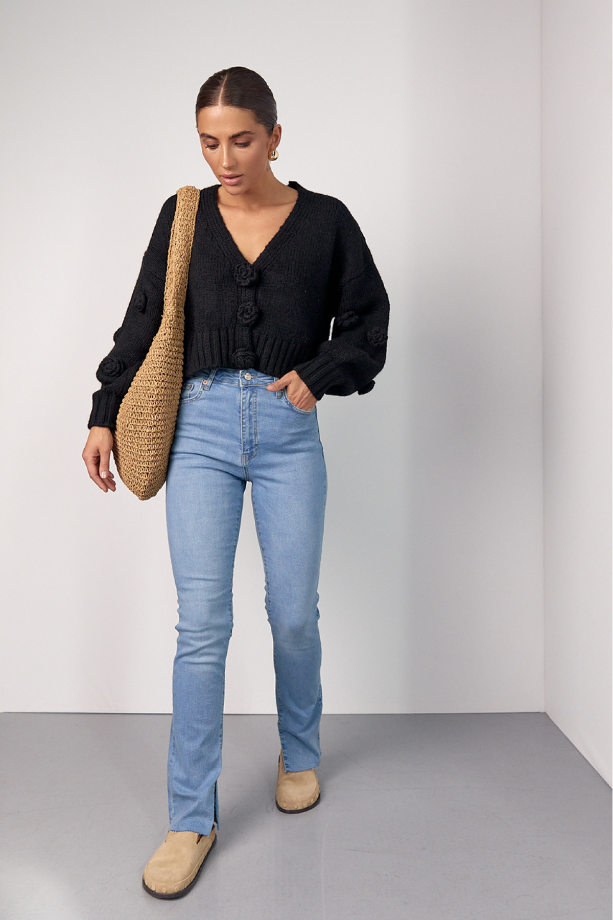 Жіночі жіночі джинси skinny з розрізами  блакитний колір