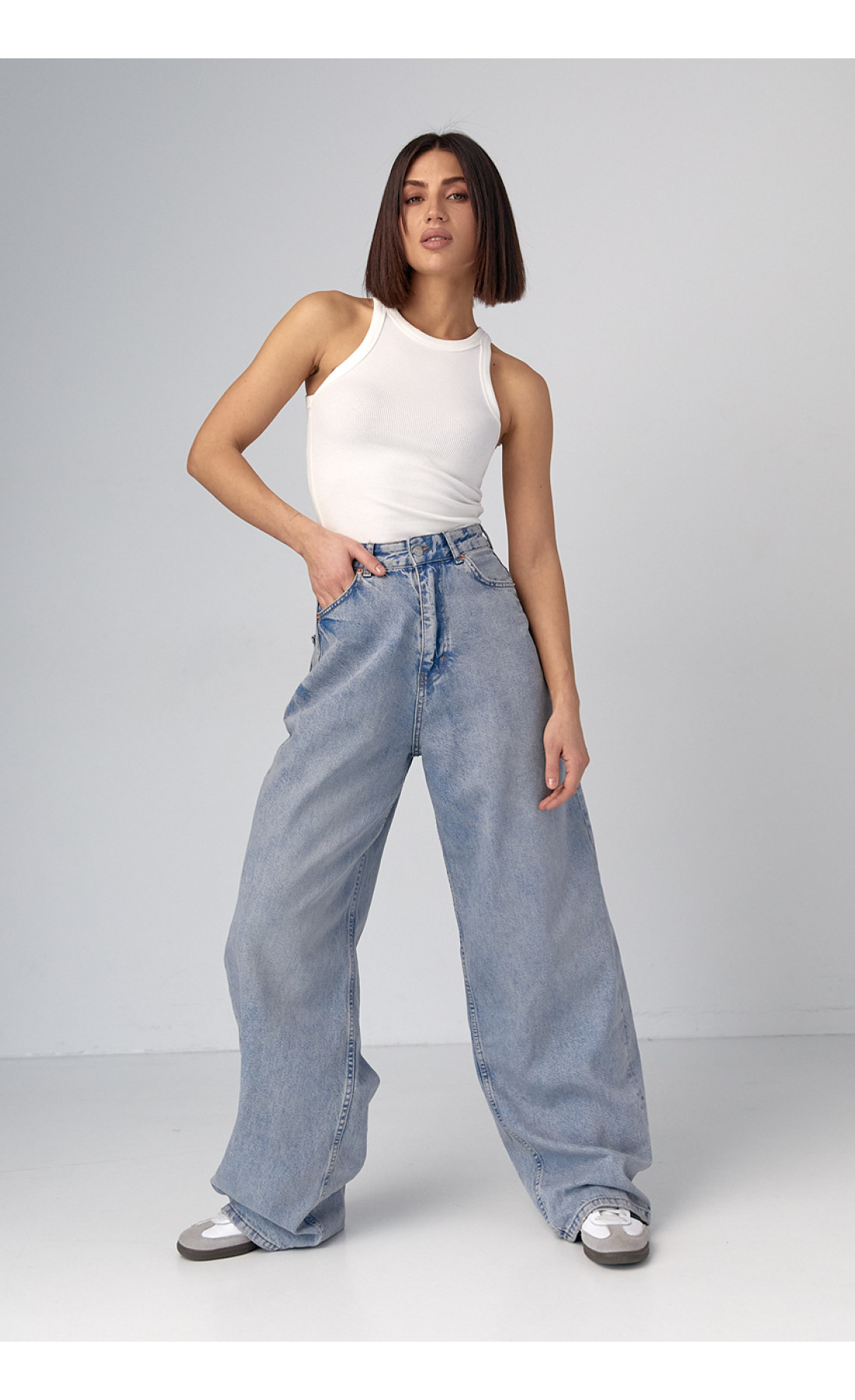 Жіночі широкі жіночі джинси wideleg  синій колір