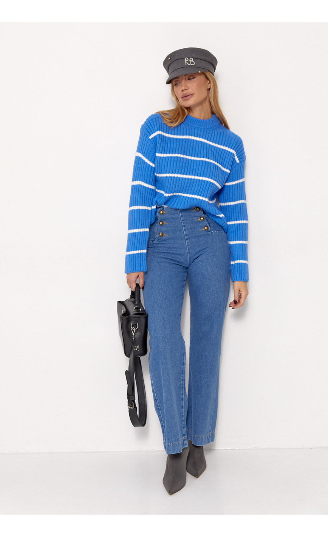 Жіночі жіночі джинси з ґудзиками спереду  синій колір