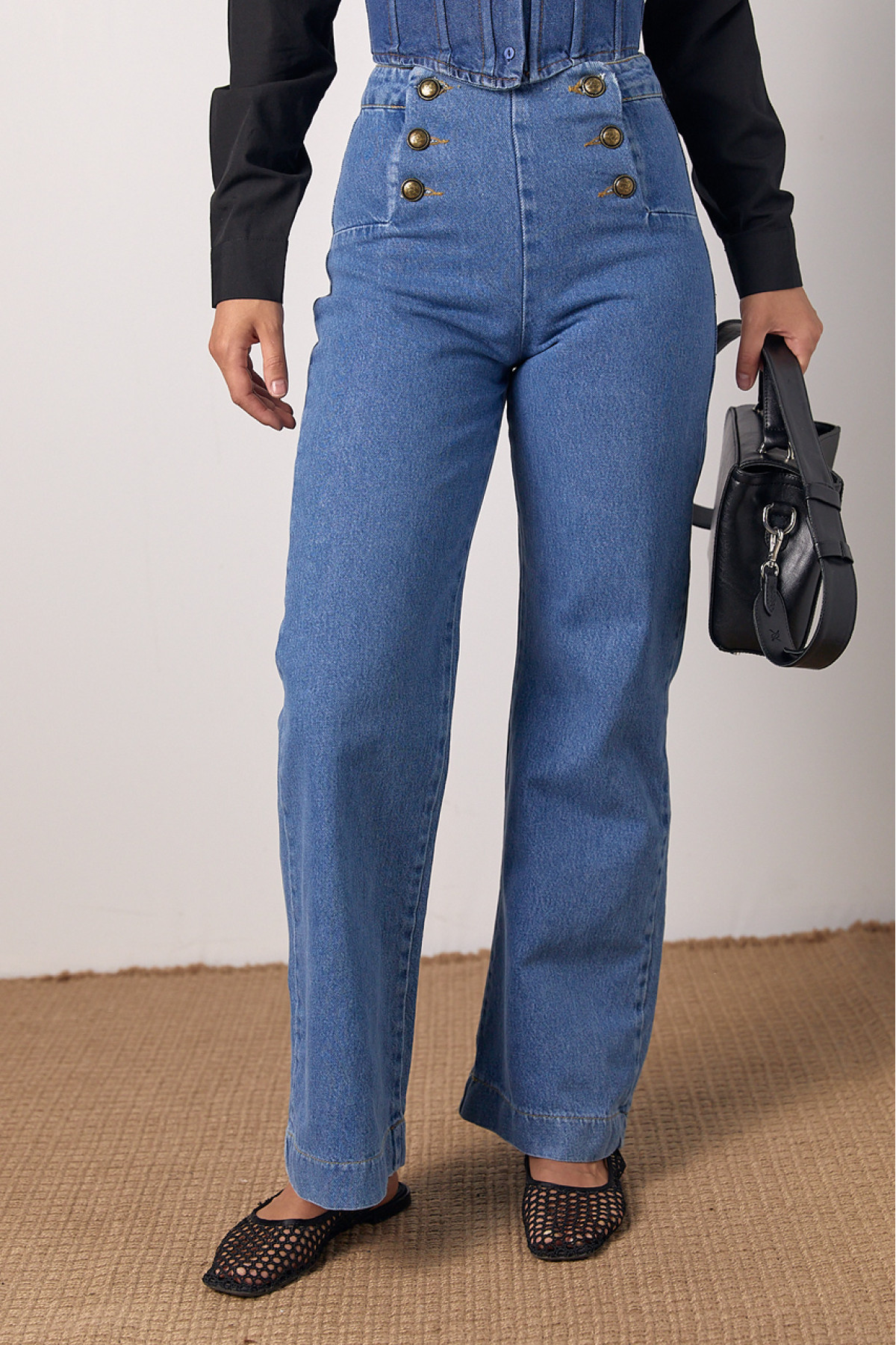 Жіночі жіночі джинси з ґудзиками спереду  синій колір