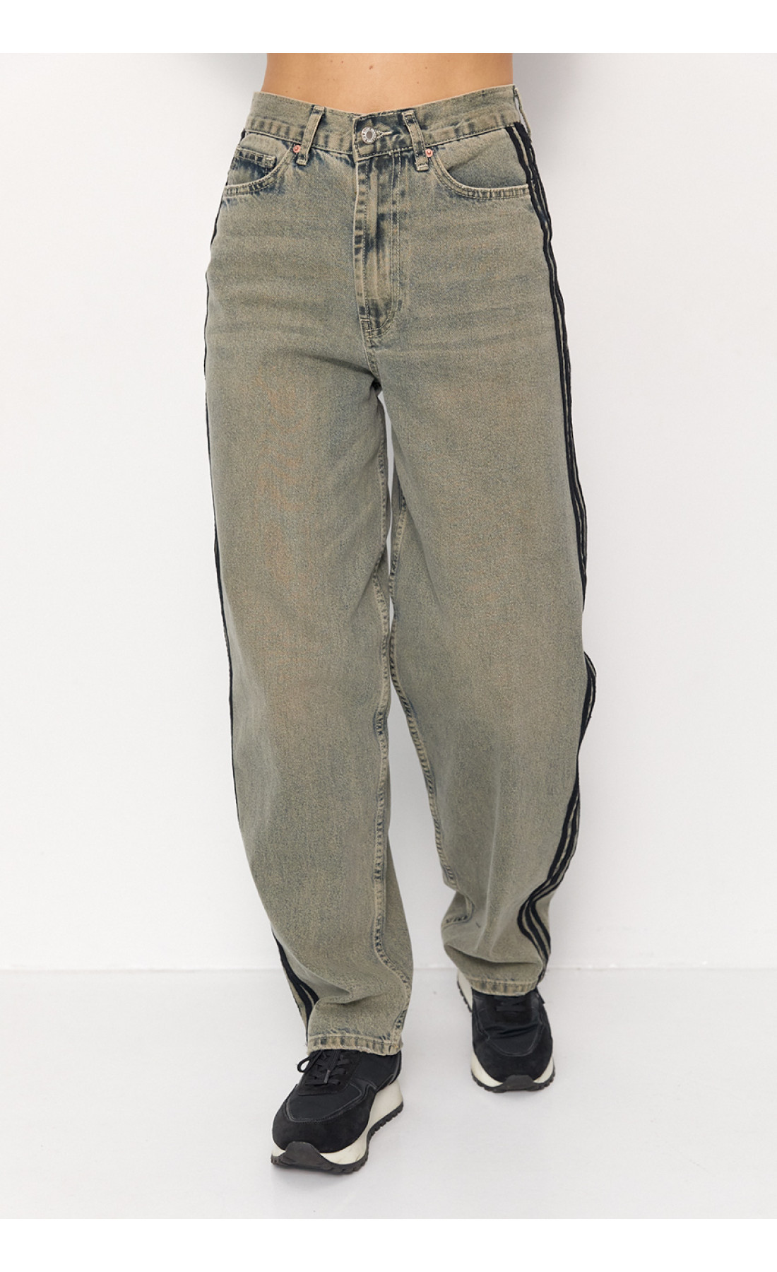 Широкі жіночі джинси з лампасами  меланж колір