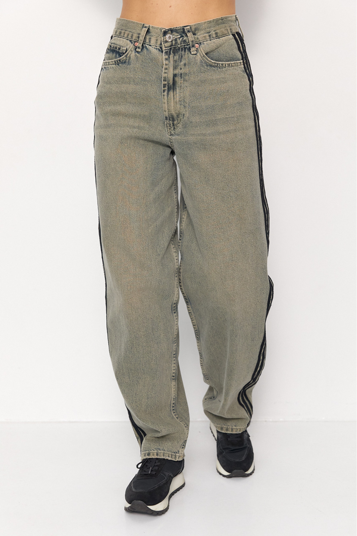 Широкі жіночі джинси з лампасами  меланж колір