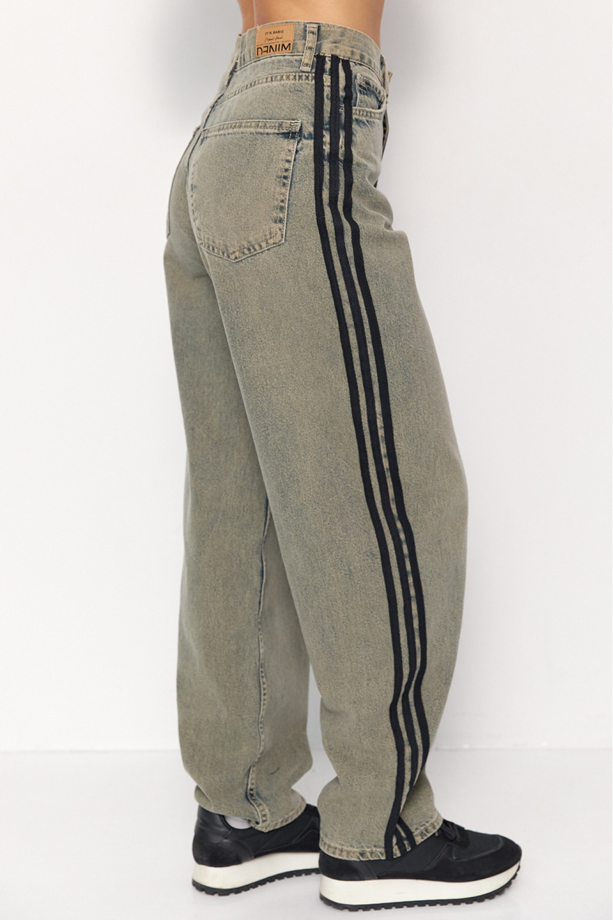 Широкі жіночі джинси з лампасами  меланж колір