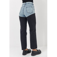 Укорочені двоколірні прямі жіночі джинси  чорний колір