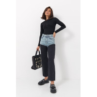 Укорочені двоколірні прямі жіночі джинси  чорний колір