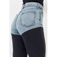 Укорочені двоколірні прямі жіночі джинси  чорний колір