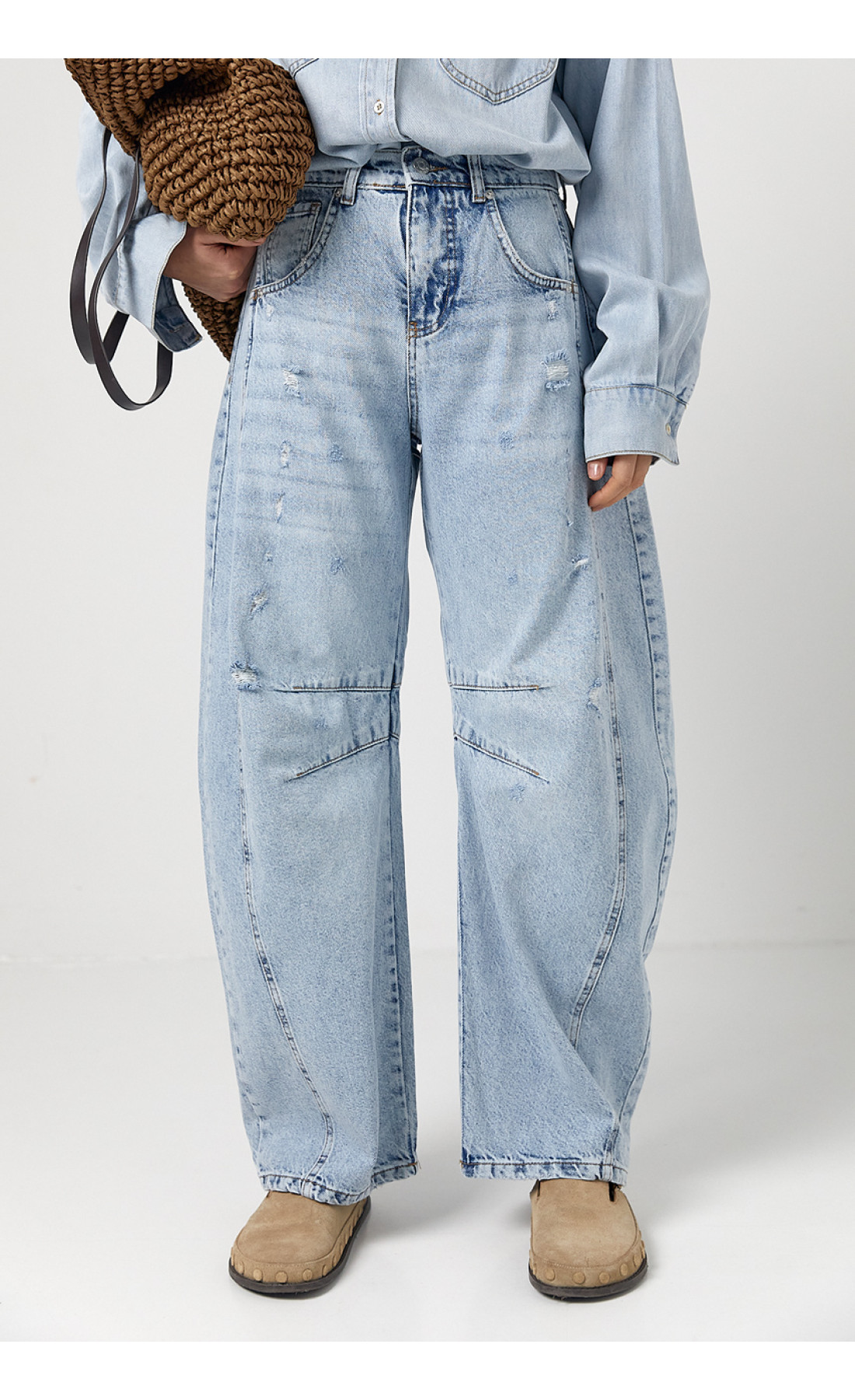 Джинси жіночі  Вaggy з рваним ефектом  блакитний колір