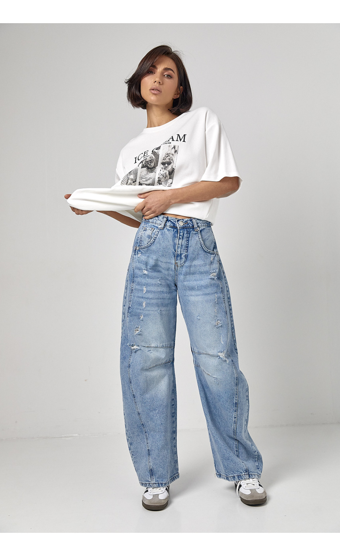 Джинси жіночі  Вaggy з рваним ефектом  джинс колір