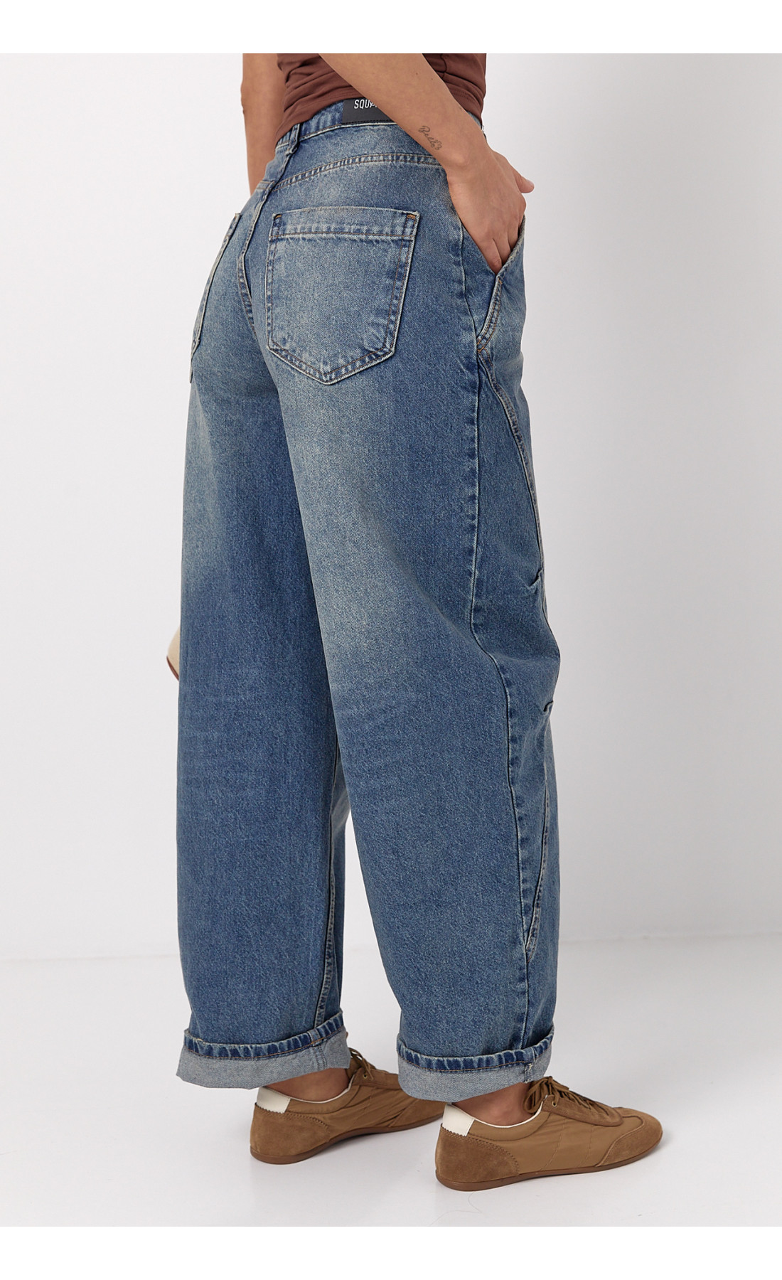 Джинси Baggy з кокеткою та декоративними швами  синій колір