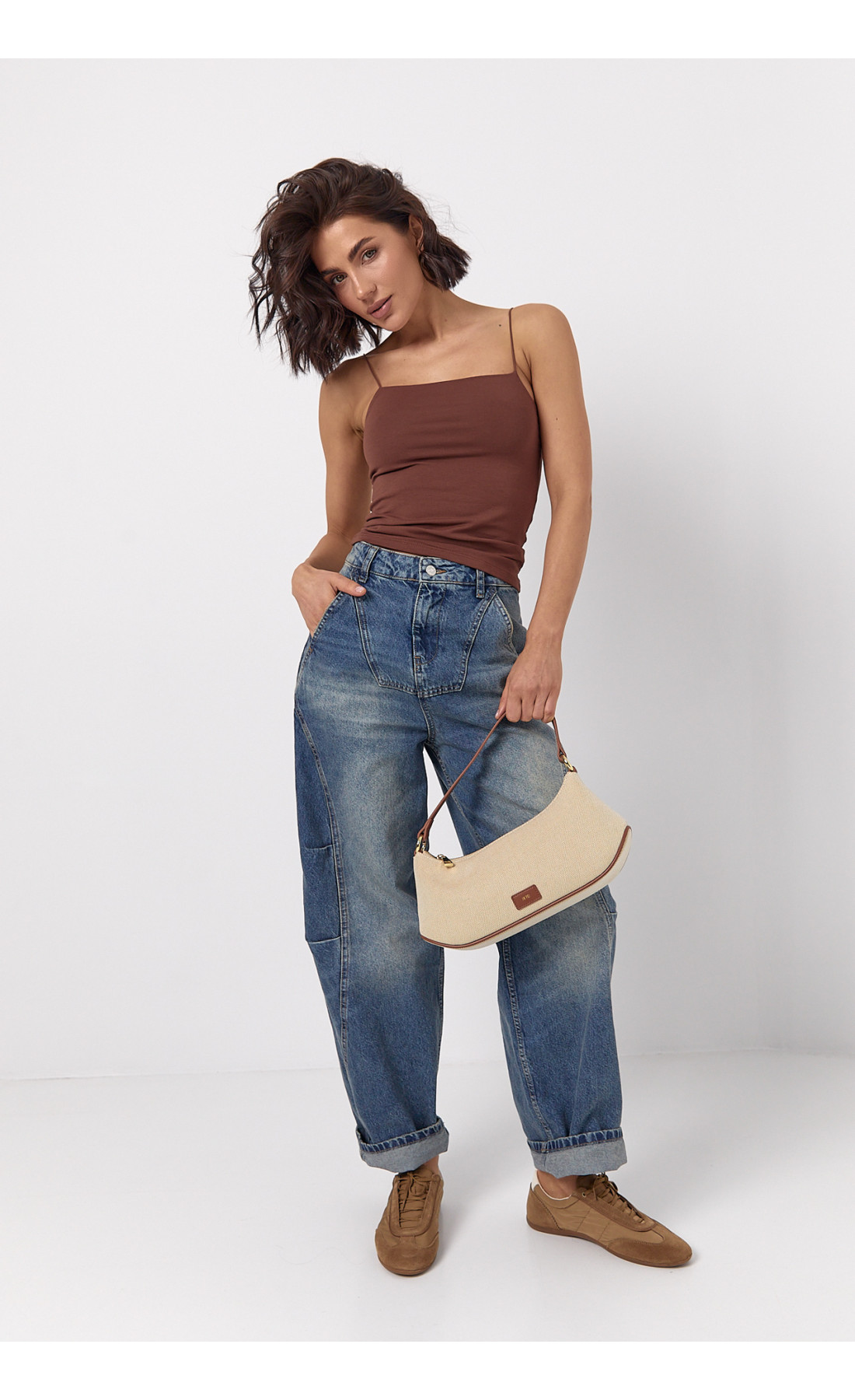 Джинси Baggy з кокеткою та декоративними швами  синій колір