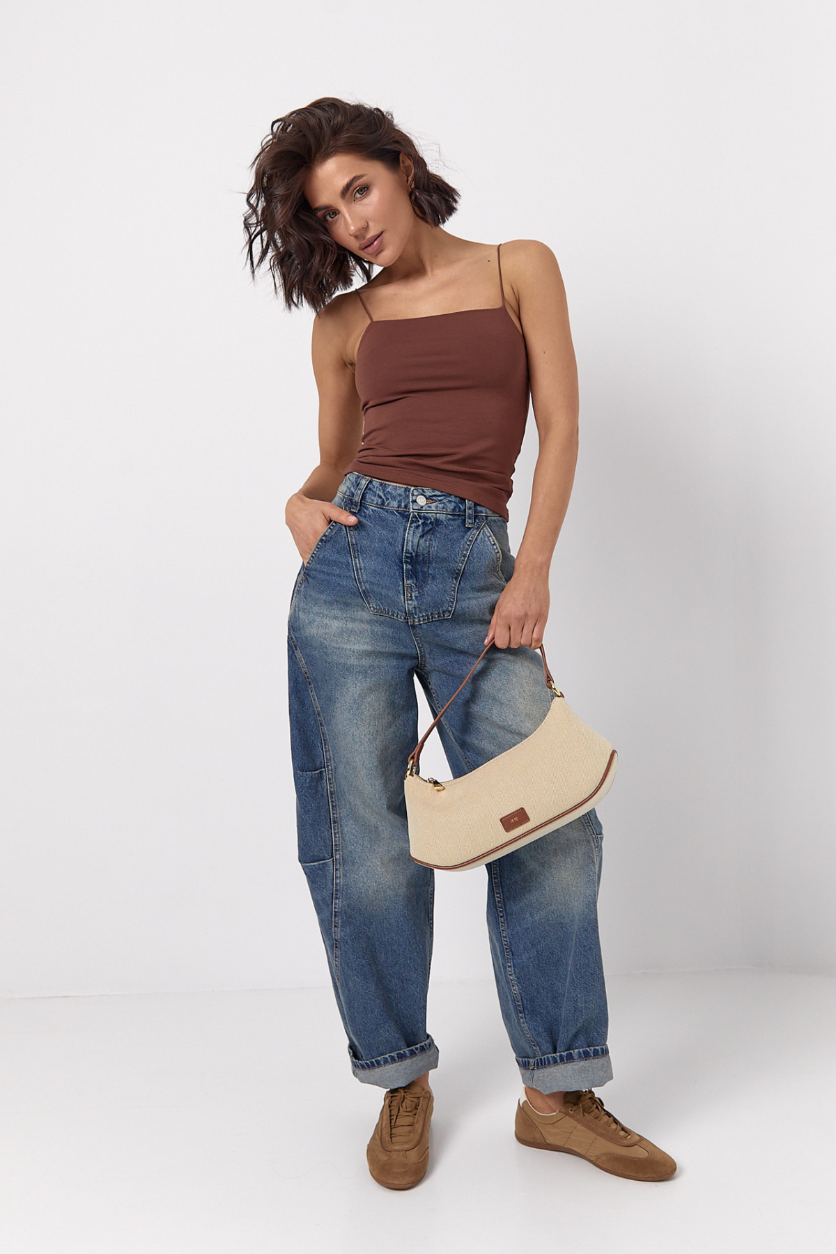 Джинси Baggy з кокеткою та декоративними швами  синій колір