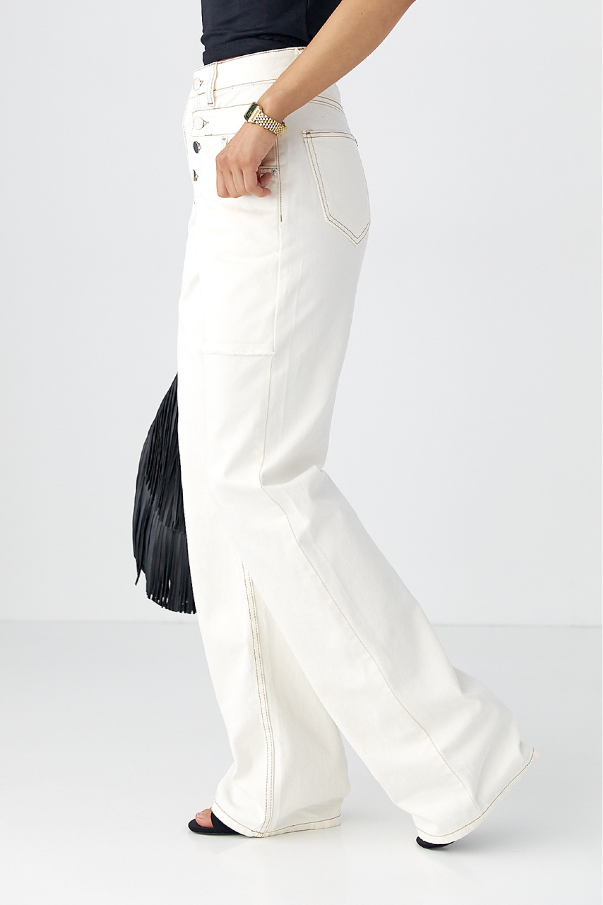 Джинси Wide Leg із акцентними швами  молочний колір