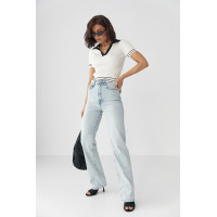 Прямі жіночі джинси з високою талією  блакитний колір