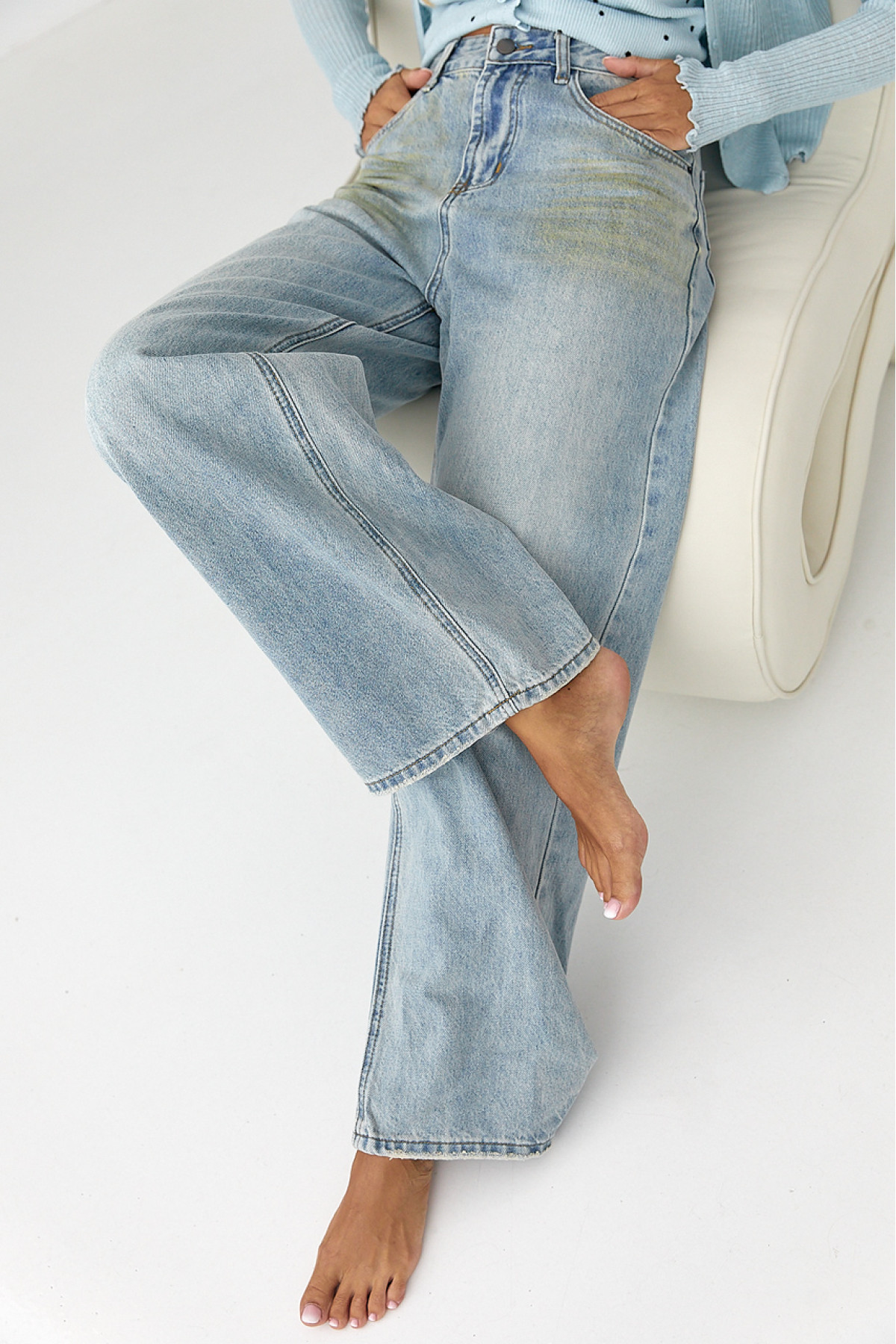 Джинси Wide leg з ефектом бруду  блакитний колір